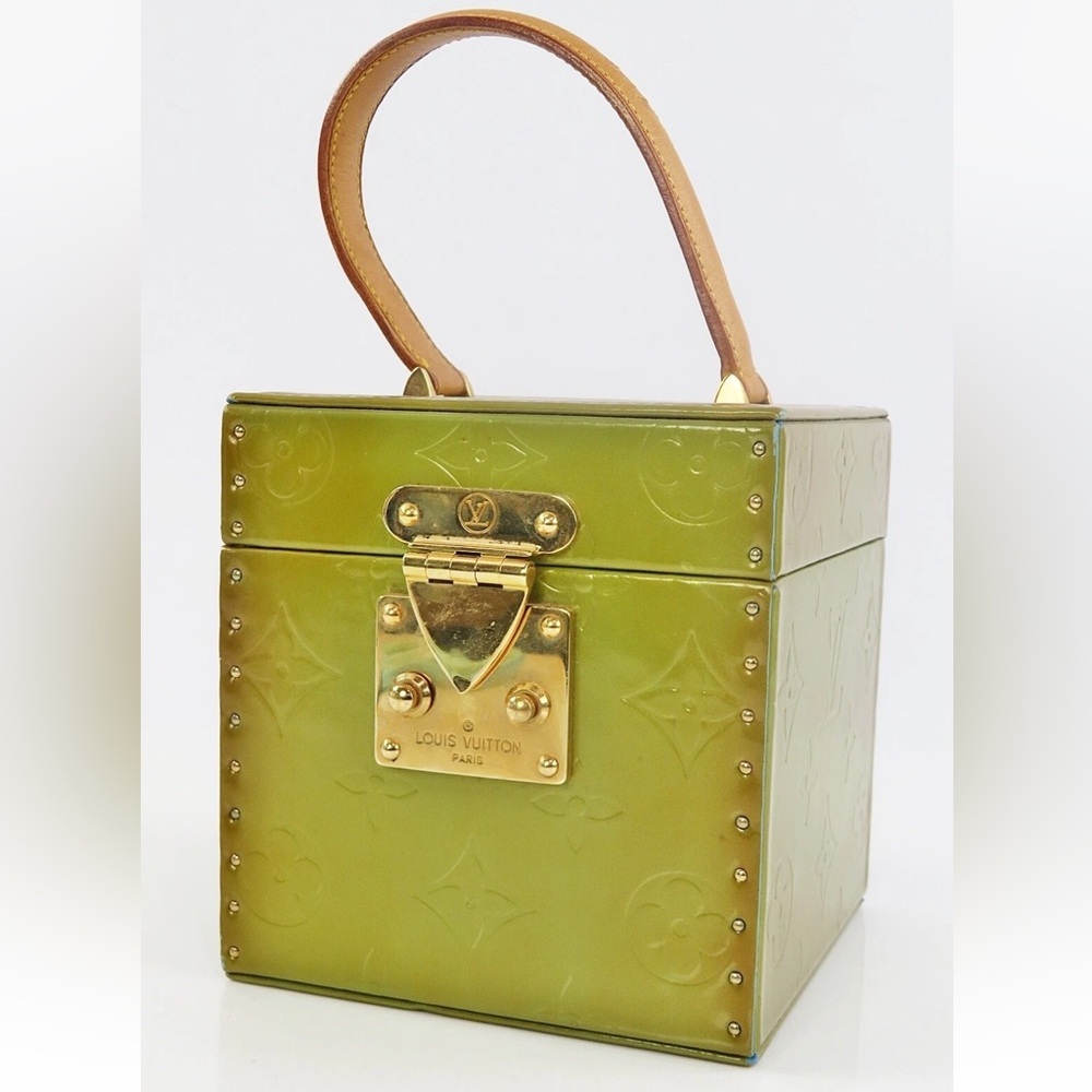 Louis Vuitton Olive Green Mini Box Bag with Gold Accents